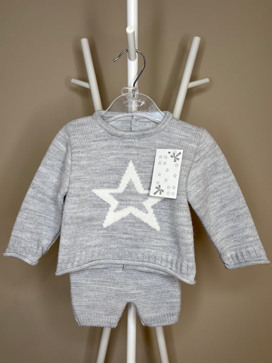 Grey Knitted Star Set with Hat