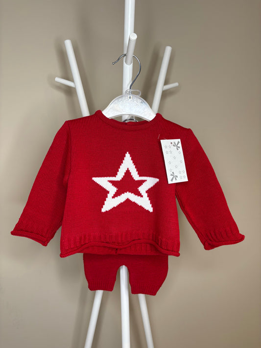 Red Knitted Star Set with Hat