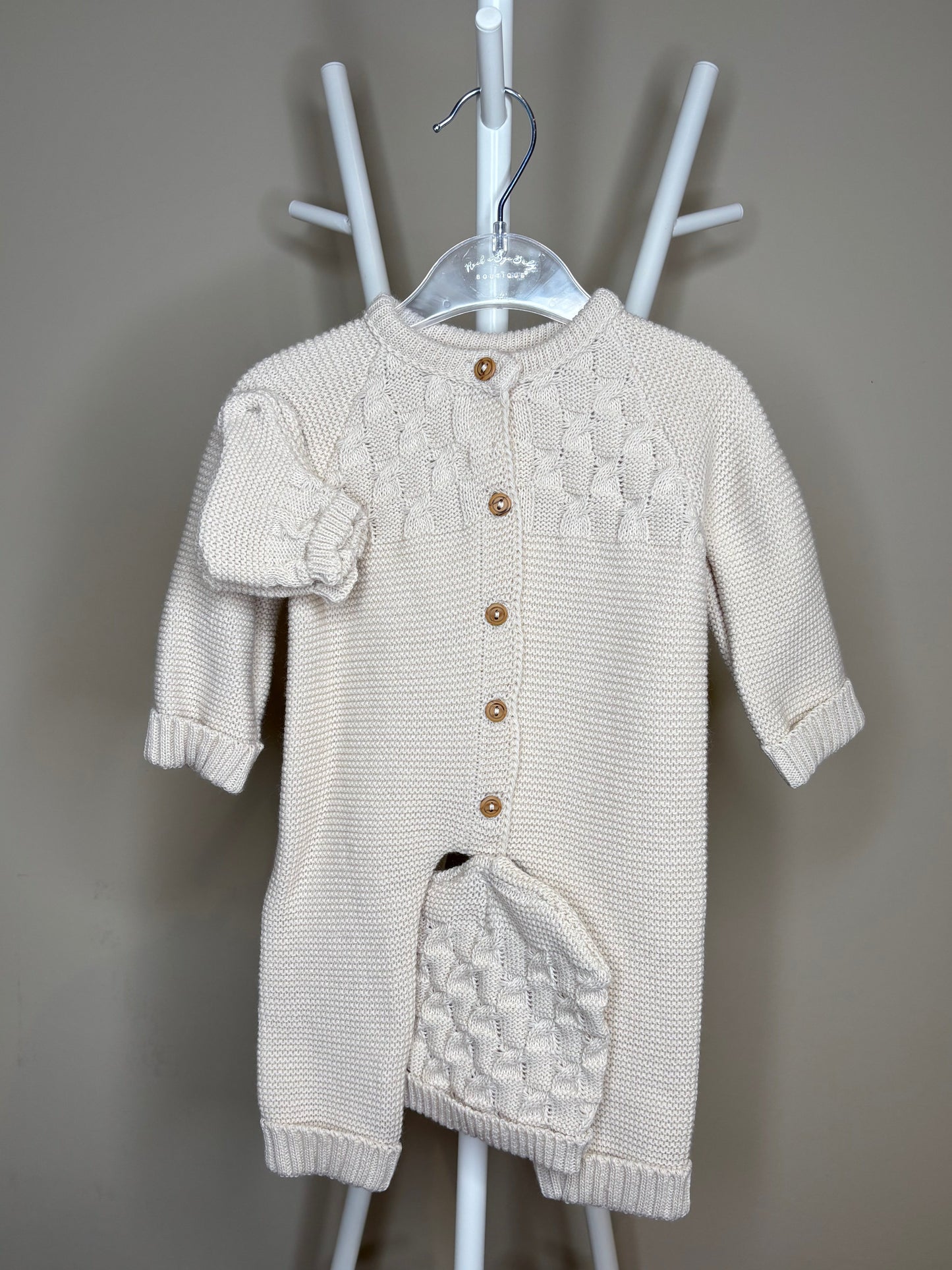 Beige Cable Knit Romper 3 Piece Set