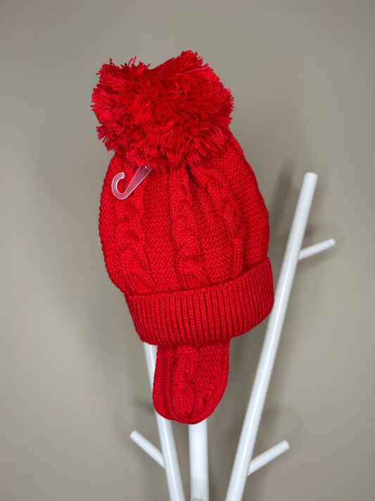 Red Cable Knit Hat & Mittens